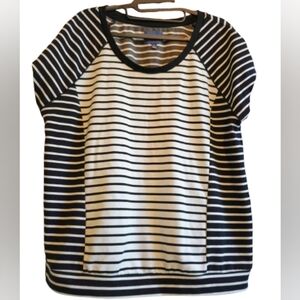 Peter Som XL Black & White Striped Raglan Short Sleeve Top - Designer Casual Tee